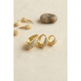 Gold Renk 3 lü Zirkon Taşlı Halka Küpe Set TJ-BKP11968