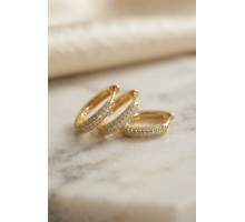 3 lü Set Gold Renk Zirkon Taşlı Kare Halka Küpe TJ-BKP11972