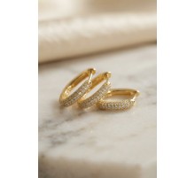 3 lü Set Gold Renk Zirkon Taşlı Kare Halka Küpe TJ-BKP11972