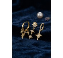 Kutup Yıldızı Model Gold Renk 3 lü Küpe Set TJ-BKP11974