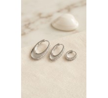 Gümüş Renk Oval Halka Model Zirkon Taşlı 3 lü Küpe Set TJ-BKP11975