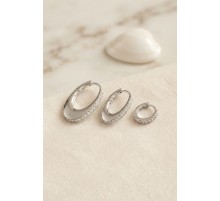 Gümüş Renk Oval Halka Model Zirkon Taşlı 3 lü Küpe Set TJ-BKP11975