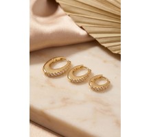 Gold Renk Oval Halka Model Zirkon Taşlı 3 lü Küpe Set TJ-BKP11976
