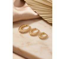 Gold Renk Oval Halka Model Zirkon Taşlı 3 lü Küpe Set TJ-BKP11976