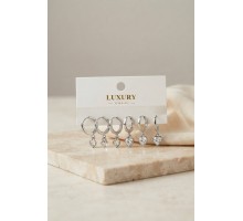 Kalp Zirkon Taşlı Gümüş Renk Pirinç Set Küpe TJ-BKP11989