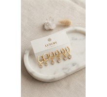 Kalp Zirkon Taşlı Gold Renk Pirinç Set Küpe TJ-BKP11990