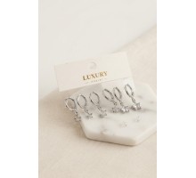 Yıldız Zirkon Taşlı Gümüş Renk Pirinç Set Küpe TJ-BKP11991