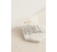 Yıldız Zirkon Taşlı Gümüş Renk Pirinç Set Küpe TJ-BKP11991