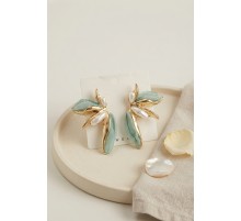 Buz Mavisi Renk Lotus Yaprak Model Kadın Küpe TJ-BKP11994