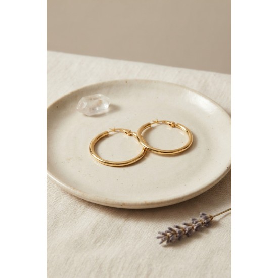 316L Çelik Gold Renk 28 mm Halka Küpe TJ-BKP12006