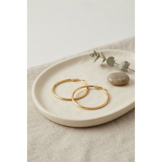 316L Çelik Gold Renk 36 mm Halka Küpe TJ-BKP12007