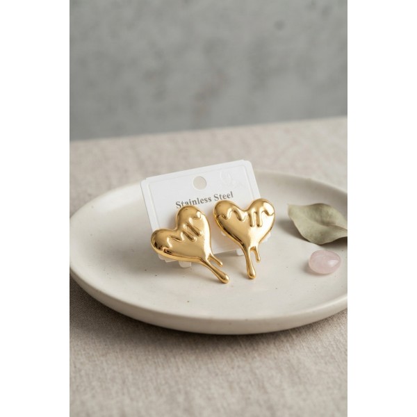 316L Çelik Gold Renk Melting Heart Model Küpe TJ-BKP12020