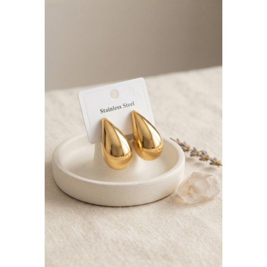 316L Çelik Gold Renk Damla Model Küpe TJ-BKP12025