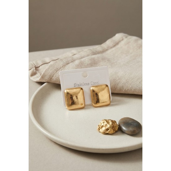 316L Çelik Gold Renk Kare Bombe Model Küpe TJ-BKP12029