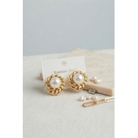 316L Çelik Gold Renk İncili Model Kadın Küpe TJ-BKP12031