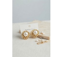 316L Çelik Gold Renk İncili Model Kadın Küpe TJ-BKP12031