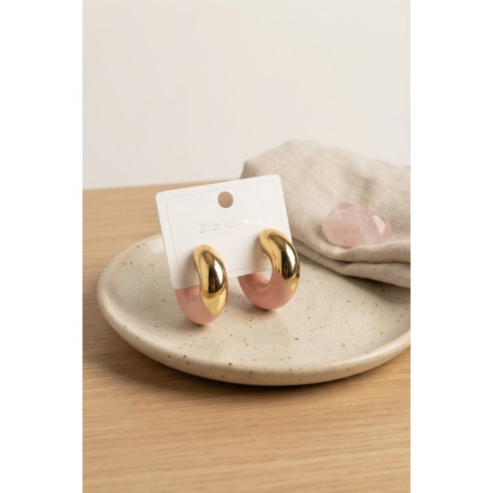 316L Çelik Gold Renk Pembe Halka Model Kadın Küpe TJ-BKP12032