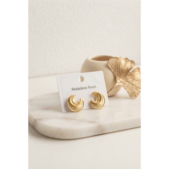 316L Çelik Gold Renk Ay Model Kadın Küpe TJ-BKP12035