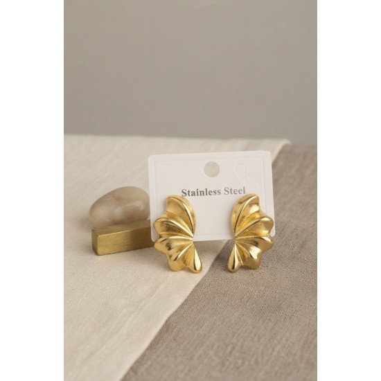 316L Çelik Gold Renk Vintage 3D Dalgalı Model Küpe TJ-BKP12038