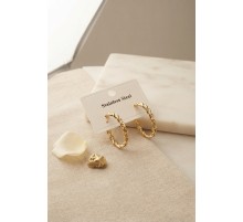 316L Çelik Gold Renk Kıvrımlı Halka Tasarım Model Küpe TJ-BKP12043