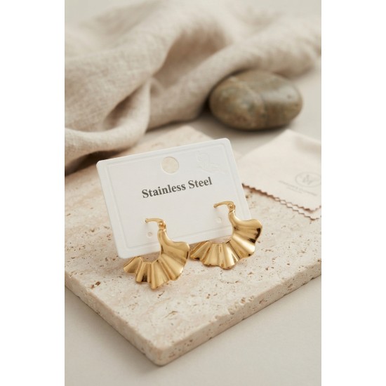 316L Çelik Gold Renk Yelpaze Model Küpe TJ-BKP12045