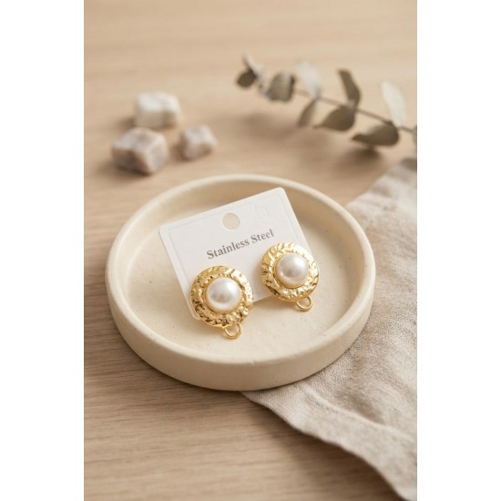 316L Çelik Gold Renk İncili Model Küpe TJ-BKP12046