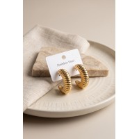 316L Çelik Gold Renk Bombeli Kroasan Model Küpe TJ-BKP12047