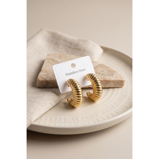 316L Çelik Gold Renk Bombeli Kroasan Model Küpe TJ-BKP12047