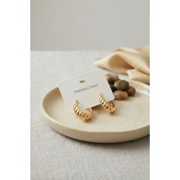 316L Çelik Gold Renk Kıvrımlı Halka Model Küpe TJ-BKP12048