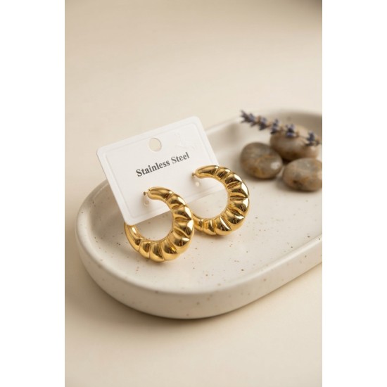 316L Çelik Gold Renk Retro Model Kalın Gövdeli Küpe TJ-BKP12049