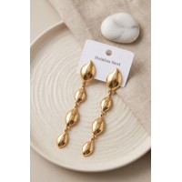 316L Çelik Gold Renk Yaprak Motifli Uzun Tasarım Küpe TJ-BKP12050