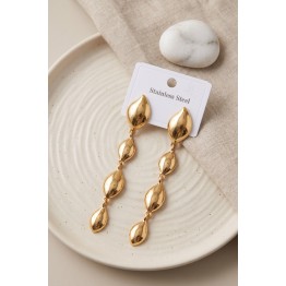 316L Çelik Gold Renk Yaprak Motifli Uzun Tasarım Küpe TJ-BKP12050