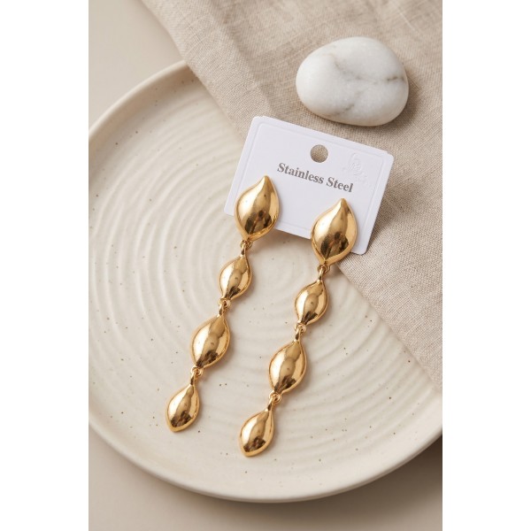 316L Çelik Gold Renk Yaprak Motifli Uzun Tasarım Küpe TJ-BKP12050