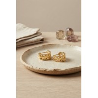 316L Çelik Gold Renk Para Figürlü Kenarları İşlemeli Küpe TJ-BKP12051