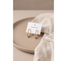 316L Çelik Gold Renk Zirkon Taşlı Kare Halka Küpe TJ-BKP12052