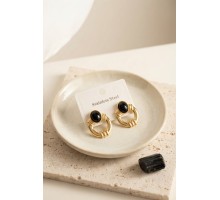 316L Çelik Gold Renk Vintage Siyah Taşlı Küpe TJ-BKP12053