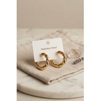 316L Çelik Gold Renk Vintage Kıvrımlı Halka Model Küpe TJ-BKP12059