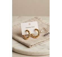 316L Çelik Gold Renk Vintage Kıvrımlı Halka Model Küpe TJ-BKP12059