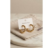 316L Çelik Gold Renk Vintage Kıvrımlı Halka Model Küpe TJ-BKP12059