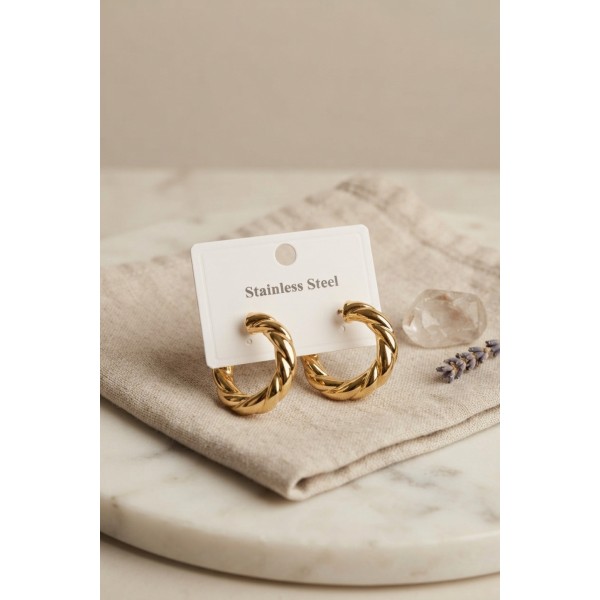316L Çelik Gold Renk Vintage Kıvrımlı Halka Model Küpe TJ-BKP12059
