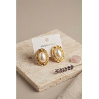 316L Gold Renk Gold Renk Vintage Beyaz İncili Model Küpe TJ-BKP12060