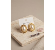 316L Gold Renk Gold Renk Vintage Beyaz İncili Model Küpe TJ-BKP12060