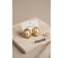 316L Gold Renk Gold Renk Vintage Beyaz İncili Model Küpe TJ-BKP12060