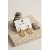 316L Gold Renk Tırtıklı Ataç Form Tasarım Küpe TJ-BKP12062