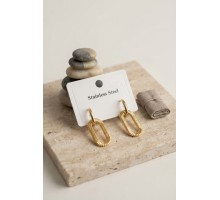316L Gold Renk Tırtıklı Ataç Form Tasarım Küpe TJ-BKP12062