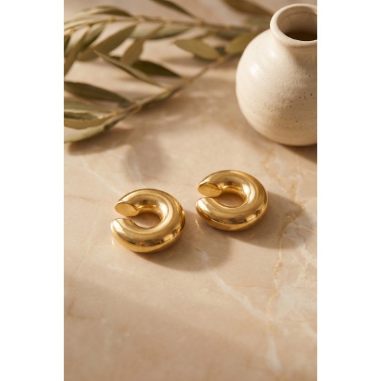 316L Çelik Gold Renk Çiftli Earcuff Küpe TJ-BKP12064