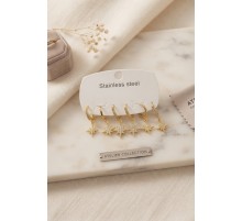 316L Çelik Gold Renk Kutup Yıldızı Model Kadın Küpe Seti TJ-BKP12078