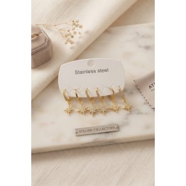 316L Çelik Gold Renk Kutup Yıldızı Model Kadın Küpe Seti TJ-BKP12078