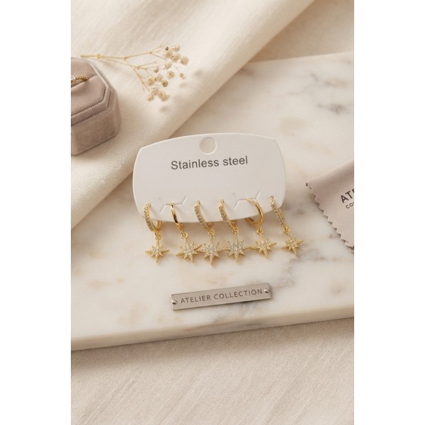 316L Çelik Gold Renk Kutup Yıldızı Model Kadın Küpe Seti TJ-BKP12078