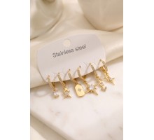 316L Çelik Gold Renk Kutup Yıldızı Detaylı Kadın Küpe Seti TJ-BKP12080